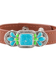 Zion Mixed Blue Turquoise and Lime Green Turquoise Sterling Silver Leather Bracelet