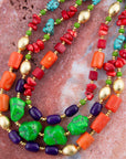 Zion Multi-Color Triple Strand Golden Statement Necklace