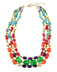 Zion Multi-Color Triple Strand Golden Statement Necklace